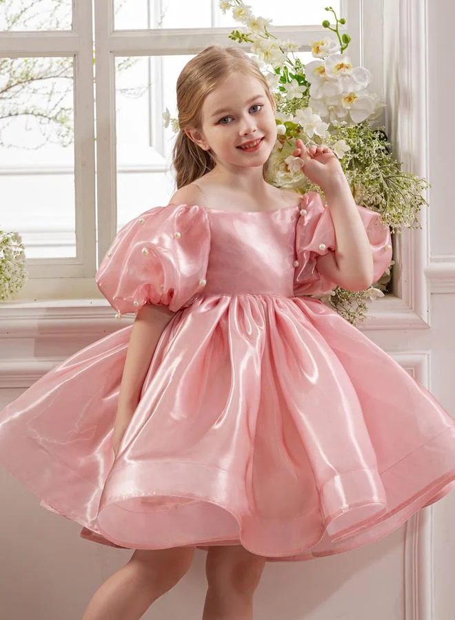 Take Two  Girls Pink Pearl Puff Faux Pearl Embellished Dress for Women | Best Price UAE